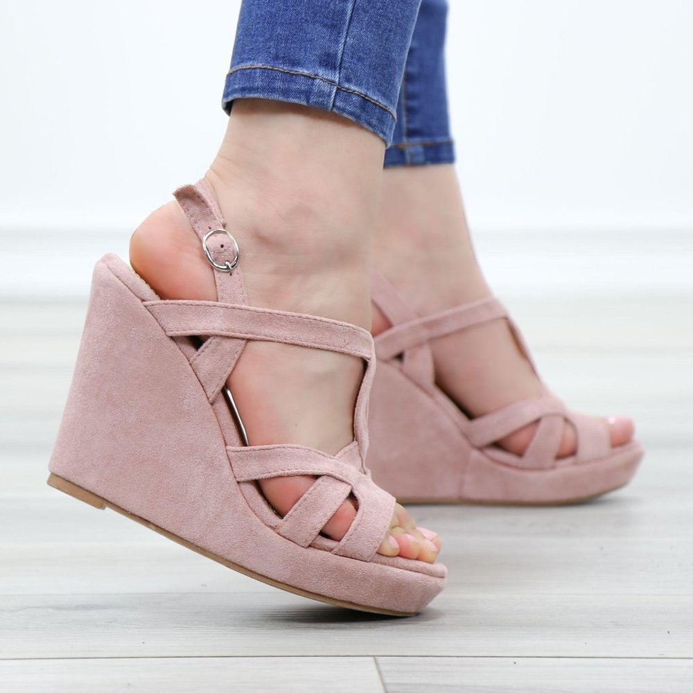 Faux Suede Wedge Heel Sandals - Picture 7 of 12